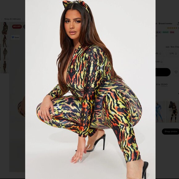 Fashion Nova Wild Thing Tiger Jumpsuit/Ears 2 Piece Costume Set, Medium/Large - Picture 8 of 9